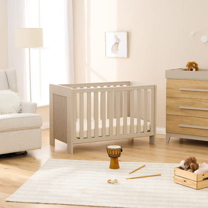 Alba Mini Cot in Mushroom & Herringbone