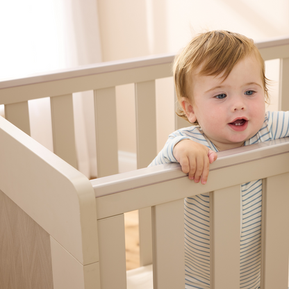 Alba Mini Cot in Mushroom & Herringbone