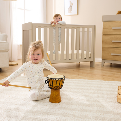 Alba Mini Cot in Mushroom & Herringbone