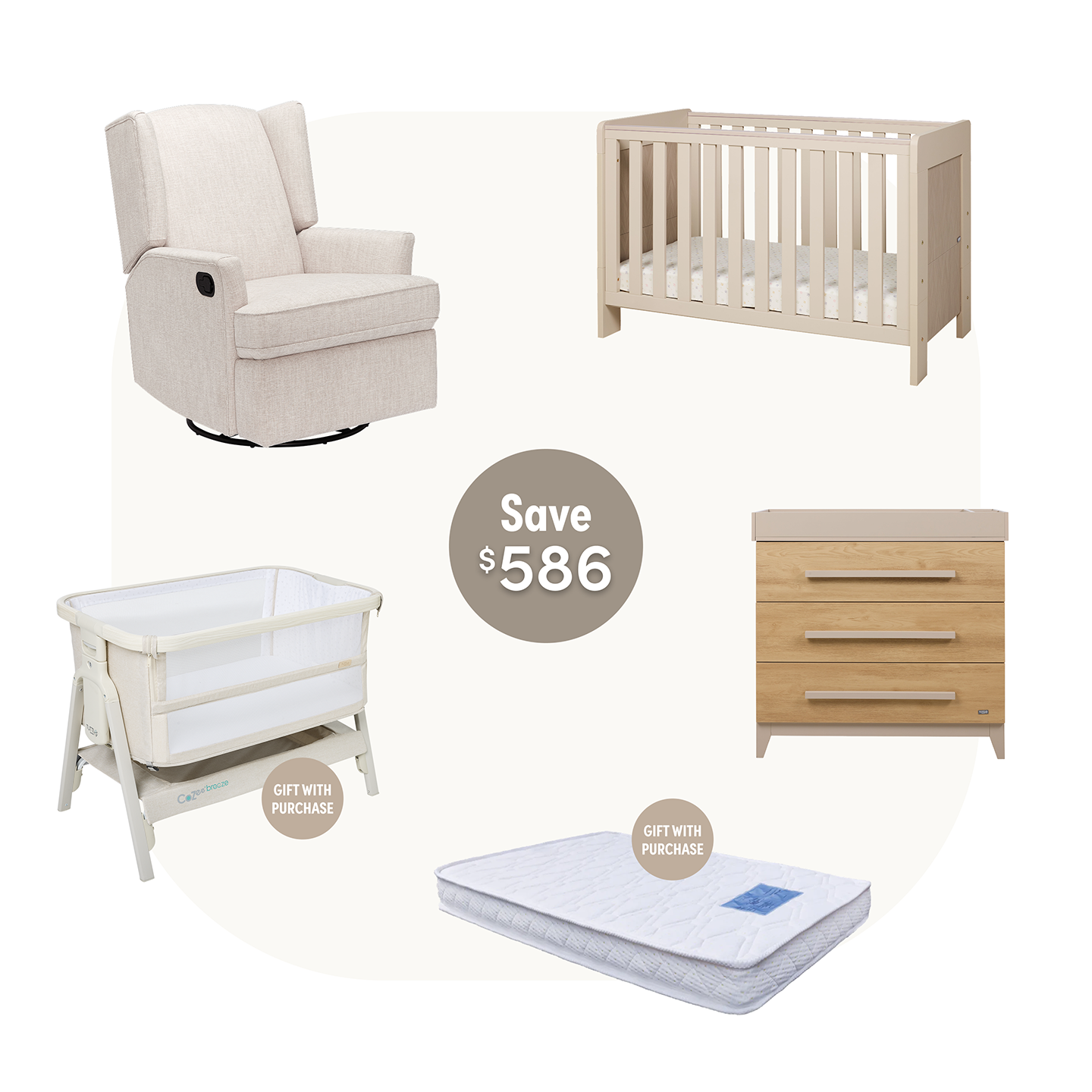 Alba Mini Cot Set with Chelsea in Mushroom & Golden Oak