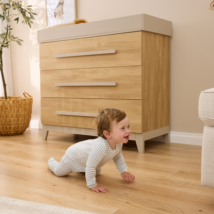 Alba Mini Cot Set with Chelsea in Mushroom & Golden Oak