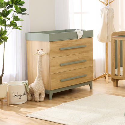 Kuba Cot Set with Chelsea in Sage Weave & Golden Oak