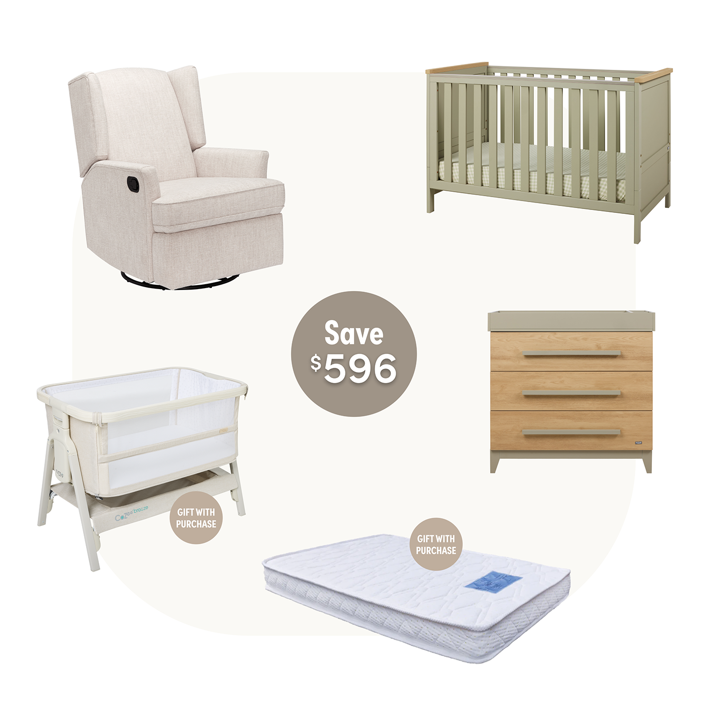 Misha Cot Set with Chelsea in Sage & Golden Oak