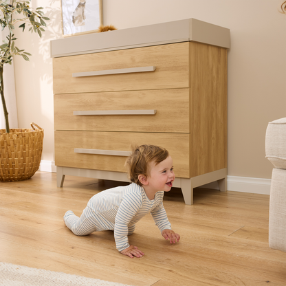 Alba Mini Cot Set with Frankie in Mushroom & Golden Oak