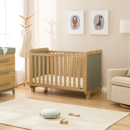 Kuba Cot in Sage Weave & Golden Oak