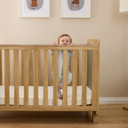 Kuba Cot in Sage Weave & Golden Oak