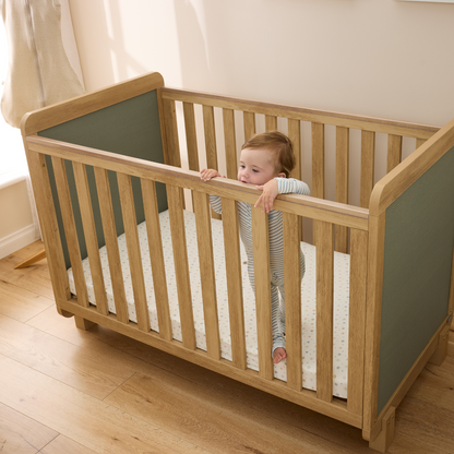 Kuba Cot in Sage Weave & Golden Oak