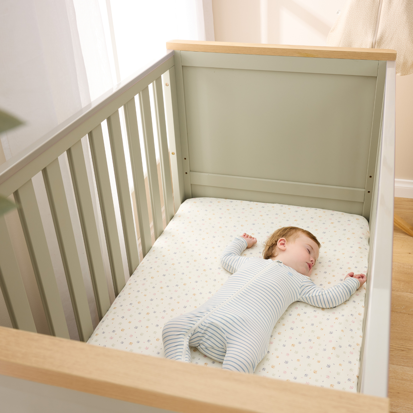 Misha Cot in Sage & Golden Oak