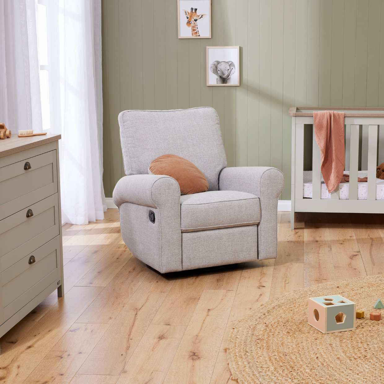 Billie Recliner Glider Nursery Chair in Pure Grey